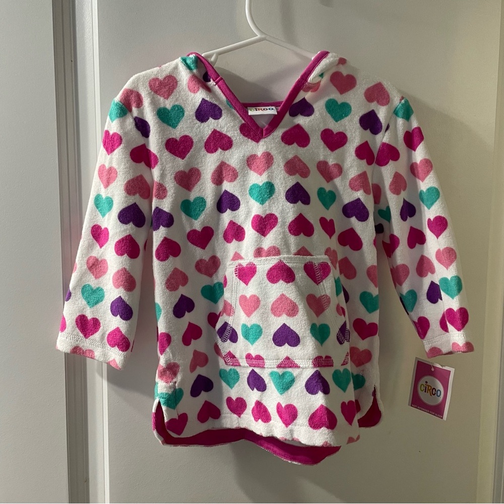 Circo Pink and White Hooded Swim cover with Heart Design